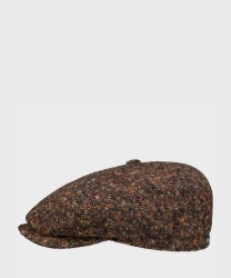 Stetson Panel Donegal wool flat cap, navy cognac