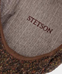 Stetson Panel Donegal wool flat cap, navy cognac