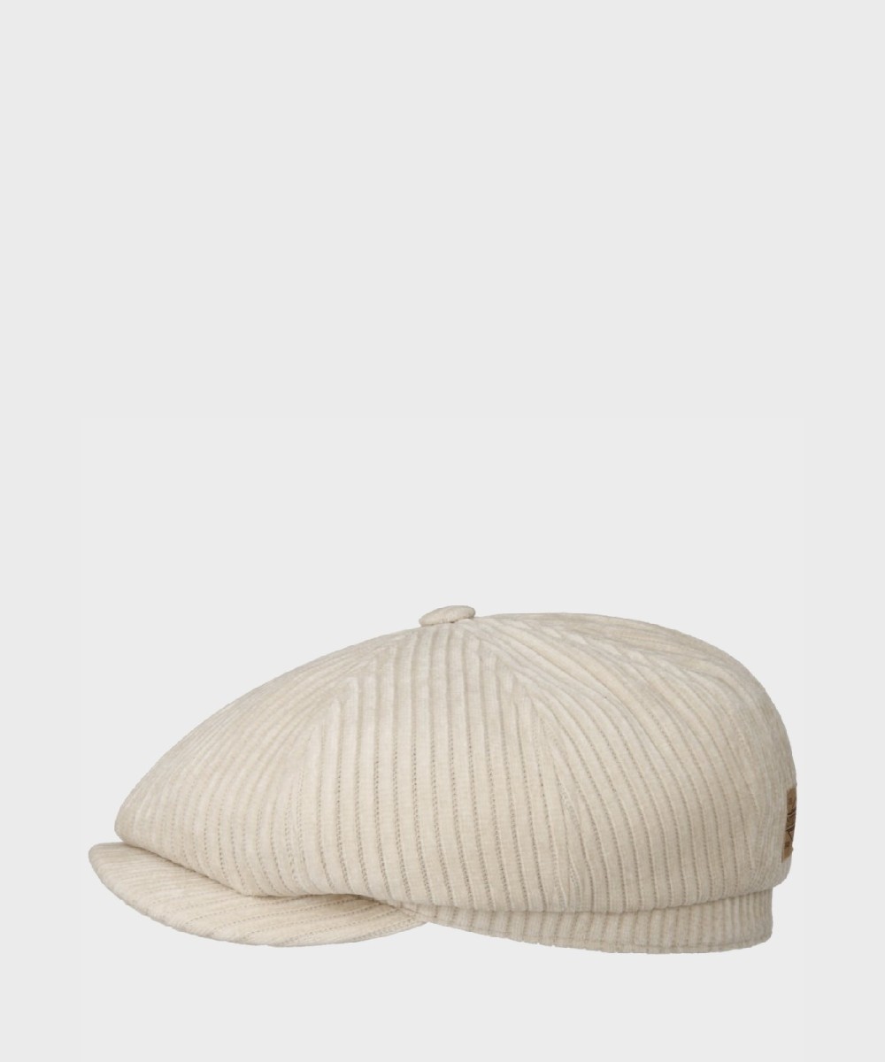 Stetson Corduroy Jersey Ribbed Cap, White Wool...