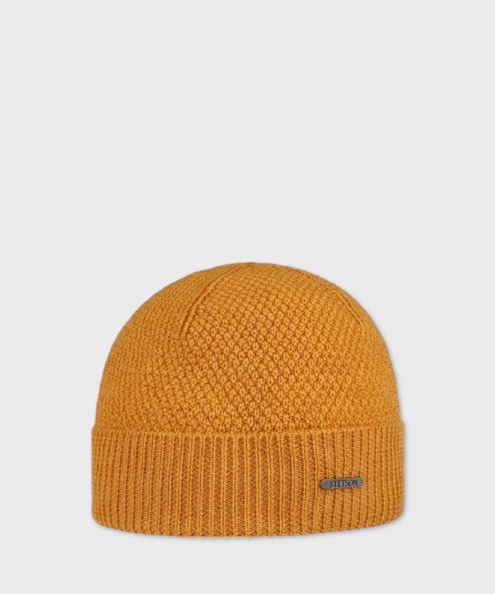 Stetson Beanie Merino Wool Knit Hat, Honey Orange