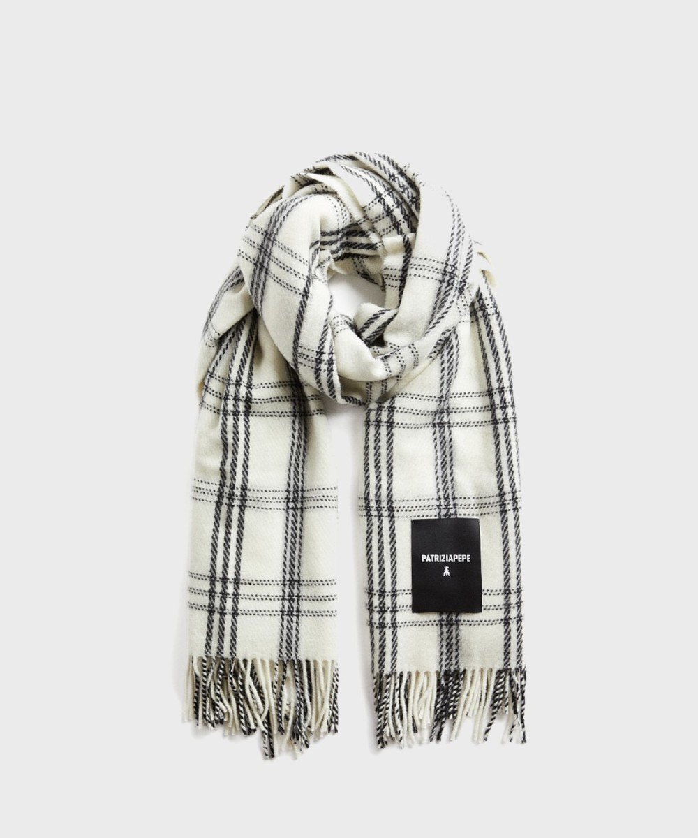 Patrizia Pepe scarf tartan pattern white off white