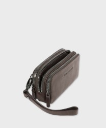 Piquadro Black Square clutch bag, 3 compartments, dark brown