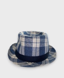Panizza cappello pork pie america in cotone, fantasia quadri blu