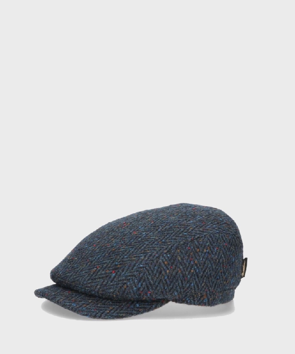 Borsalino Neil flat wool cap, herringbone blue