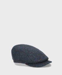 Borsalino Neil flat wool cap, herringbone blue