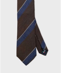 Galise three fold wool tie, regimental brown