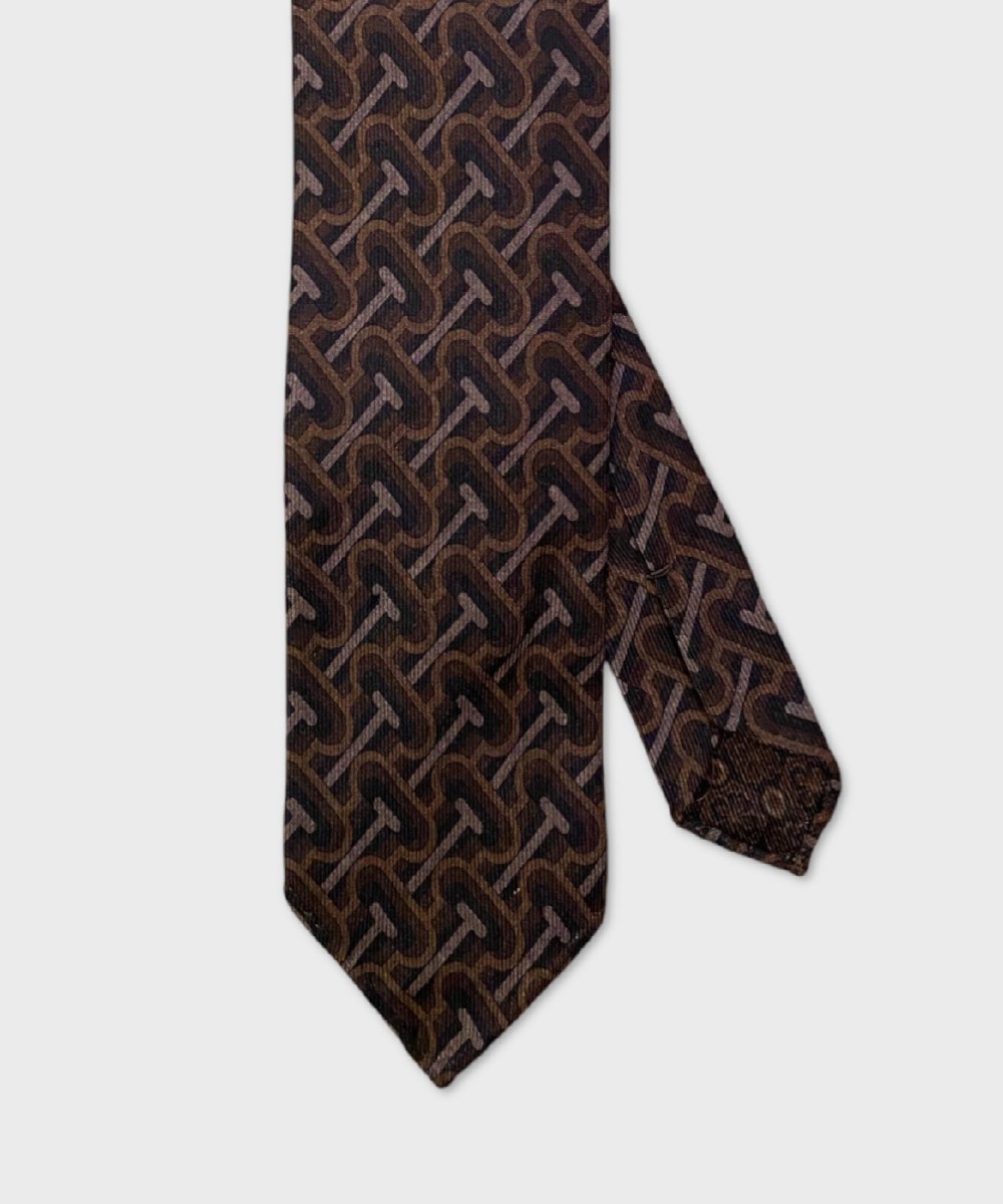Arcuri three-fold tie in wool and silk, brown...