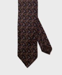 Arcuri three-fold tie in wool and silk, brown rover pattern