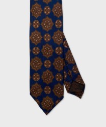 Arcuri three-fold tie in wool and silk, atlas pattern, rust blue