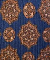 Arcuri three-fold tie in wool and silk, atlas pattern, rust blue