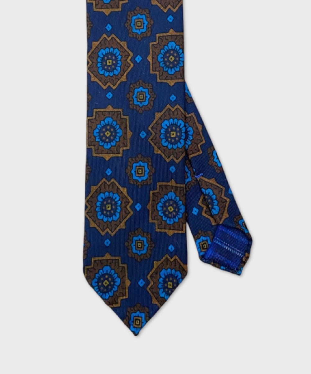 Arcuri three fold tie in wool and silk, blue...