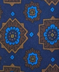 Arcuri three fold tie in wool and silk, blue brown checked