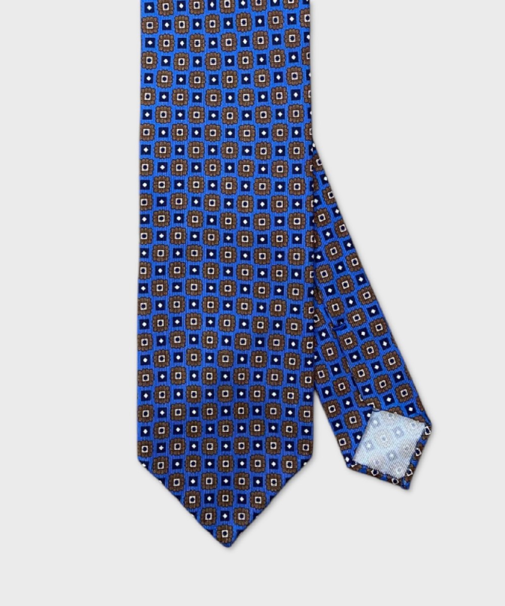 Arcuri three fold silk tie, blue with brown...