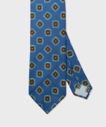 Arcuri three fold silk tie, light blue red square