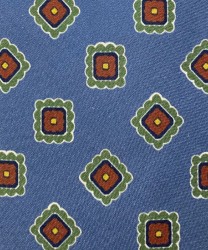 Arcuri three fold silk tie, light blue red square