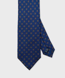 Arcuri three fold silk tie, blue yellow pattern