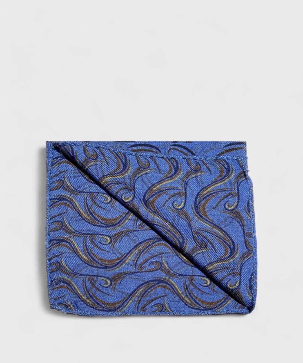 Arcuri pocket square in wool and silk, blue...