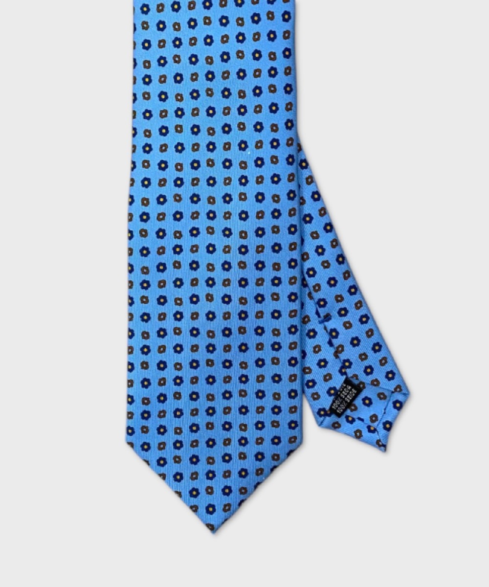 Arcuri three fold silk tie, blue and brown flower pattern