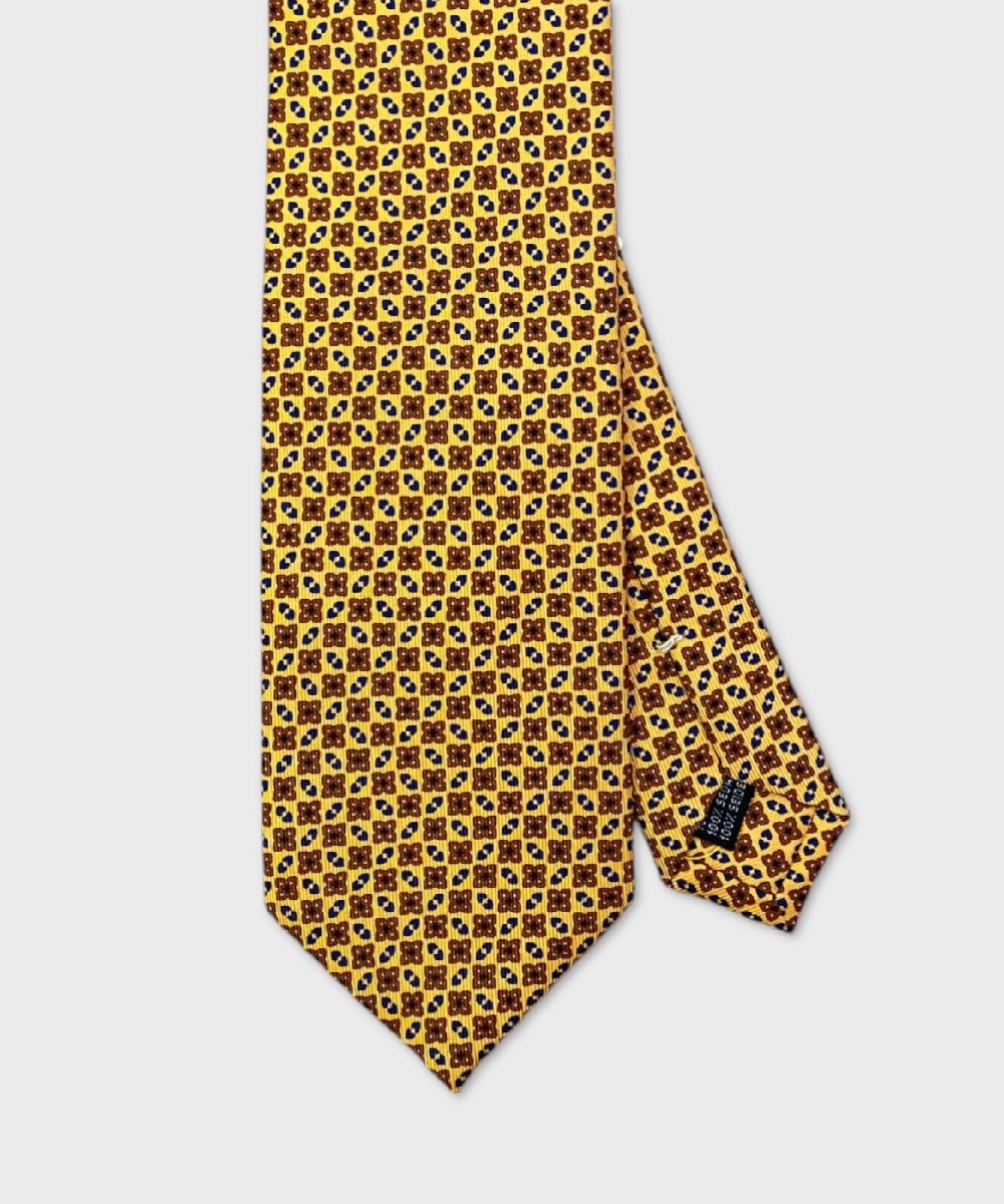 Arcuri three fold silk tie, yellow brown flower...