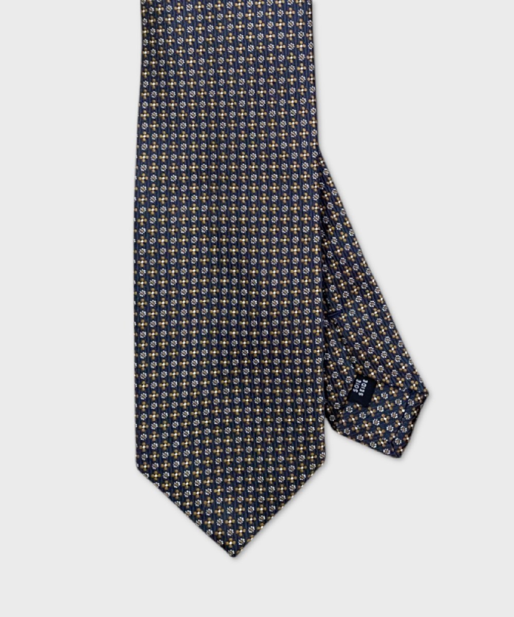 Arcuri three fold silk tie, rust blue macro pattern
