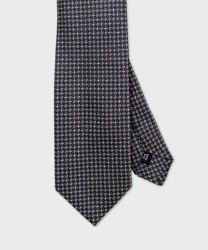 Arcuri three fold silk tie, rust blue macro pattern