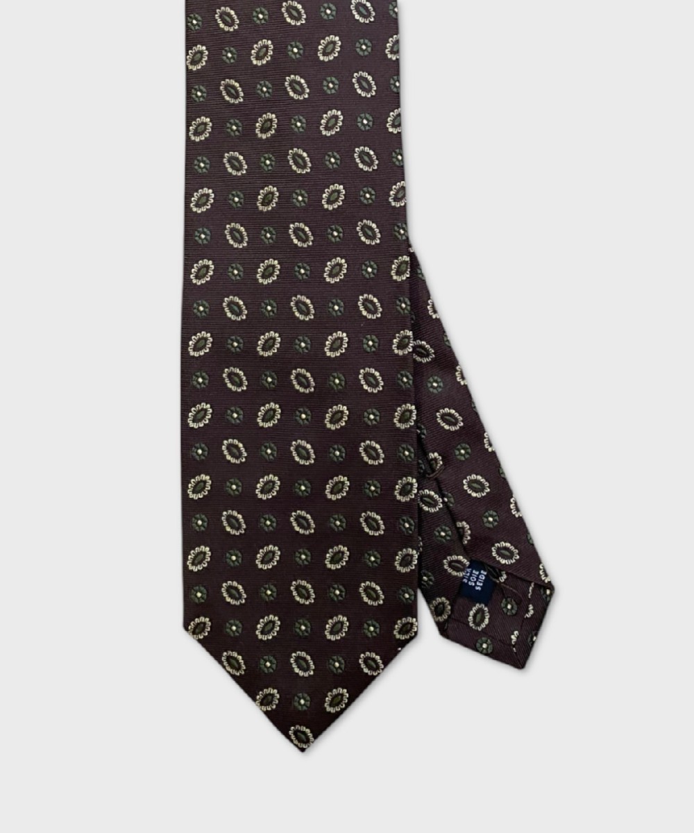 Arcuri three fold silk tie, brown flower pattern