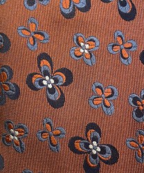 Arcuri three fold silk tie, rust blue flowers pattern