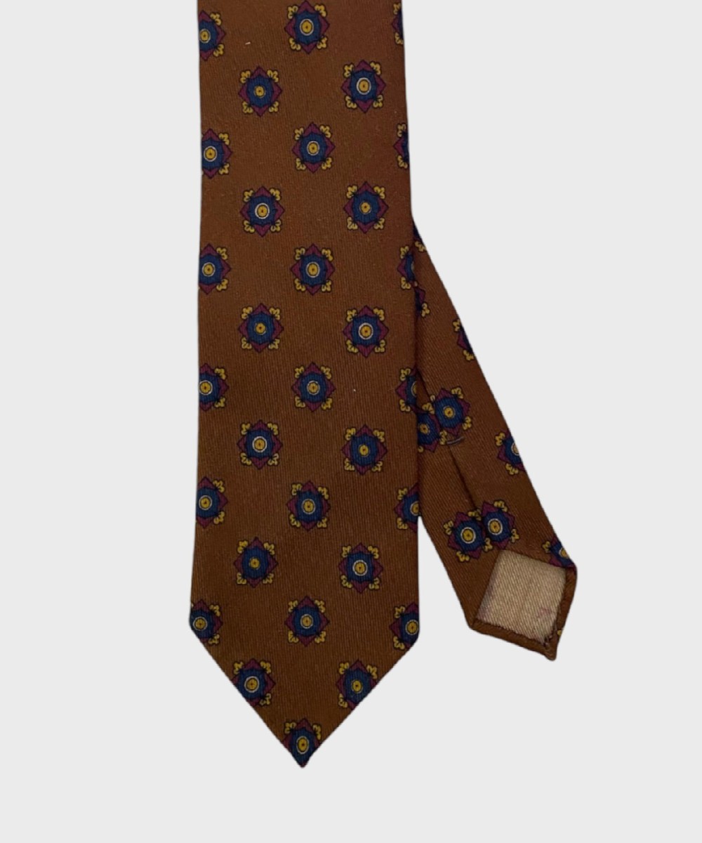 Arcuri three-fold wool tie, unlined, brown diamond pattern