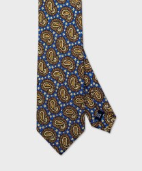 Arcuri three fold silk tie, blue brown cashmere pattern