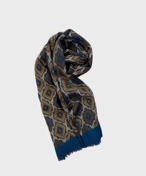 Arcuri wool scarf with Persian pattern, teal beige