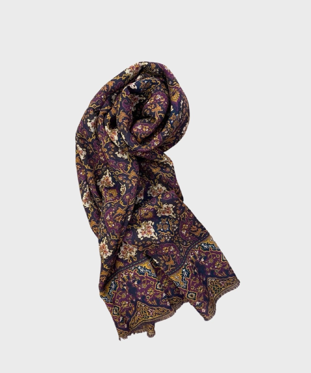 Arcuri wool scarf with Indian pattern, blue purple