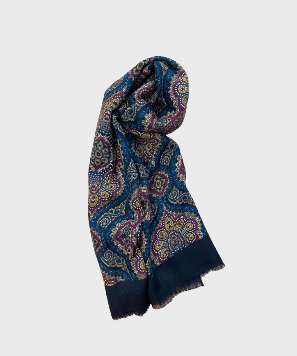 Arcuri wool scarf with klimi pattern, blue purple