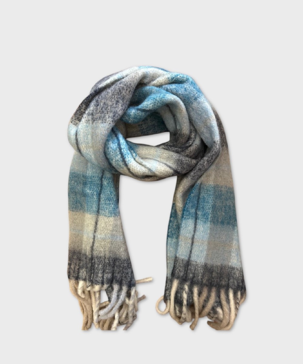 Piquadro Brillo plaid wool blend scarf, blue