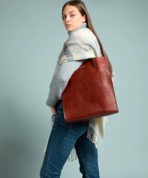 The Bridge Mirra borsa shopping con zip in pelle marrone