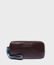 Piquadro Blue Square clutch bag, 3 compartments, mahogany