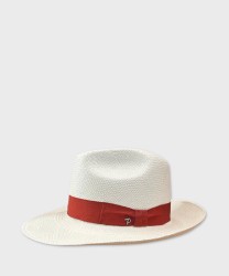 Panizza cappello Panama in paglia bianco, fascia ruggine