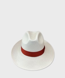 Panizza cappello Panama in paglia bianco, fascia ruggine