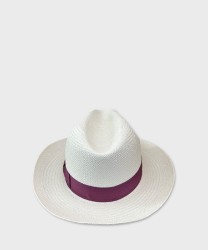 Panizza Panama hat in white straw, purple band