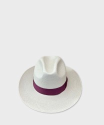 Panizza Panama hat in white straw, purple band