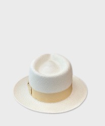 Panizza cappello Panama in paglia bianco, fascia beige