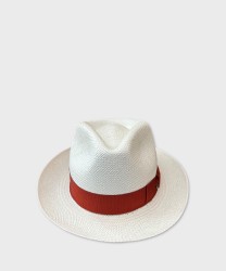 Panizza cappello Panama in paglia bianco, fascia ruggine