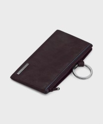 Piquadro Blue Square key case with ring, mahogany