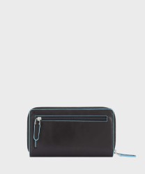 Piquadro Blue Square portafogli a libro con zip in pelle nero