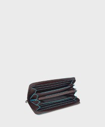 Piquadro Blue Square wallet with 4 gussets, zip, coin purse