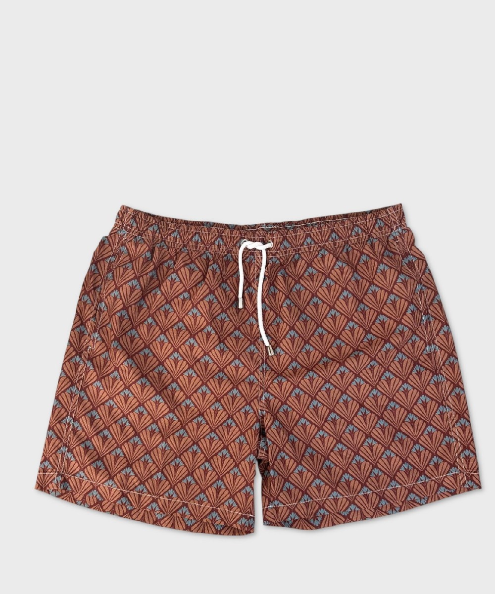 Arcuri men's swimwear boxer jacquard leaves, brown