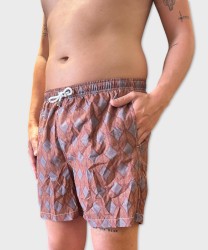 Arcuri men's swimwear boxer shorts with diamond jacquard pattern, brown