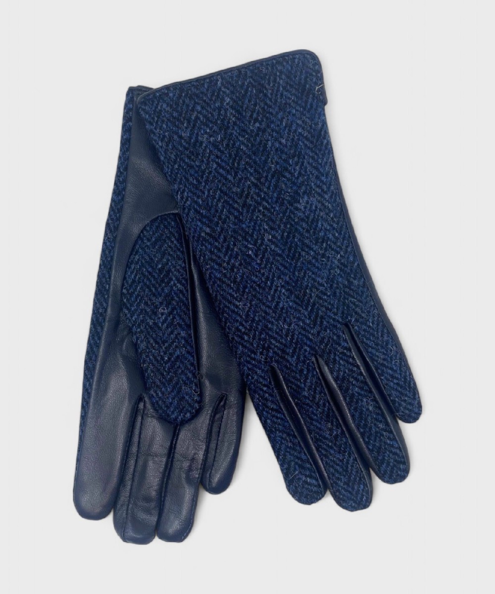 Galise guanti donna in pelle e lana, blue...