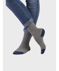 Archivio Gatti a Pois calzini corti in cotone, grigio righe blu