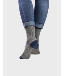 Polka Dot Cats Archive Cotton Short Socks, Grey and Blue Stripes