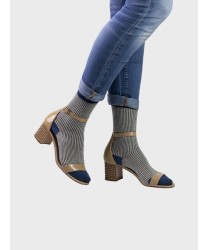 Polka Dot Cats Archive Cotton Short Socks, Grey and Blue Stripes